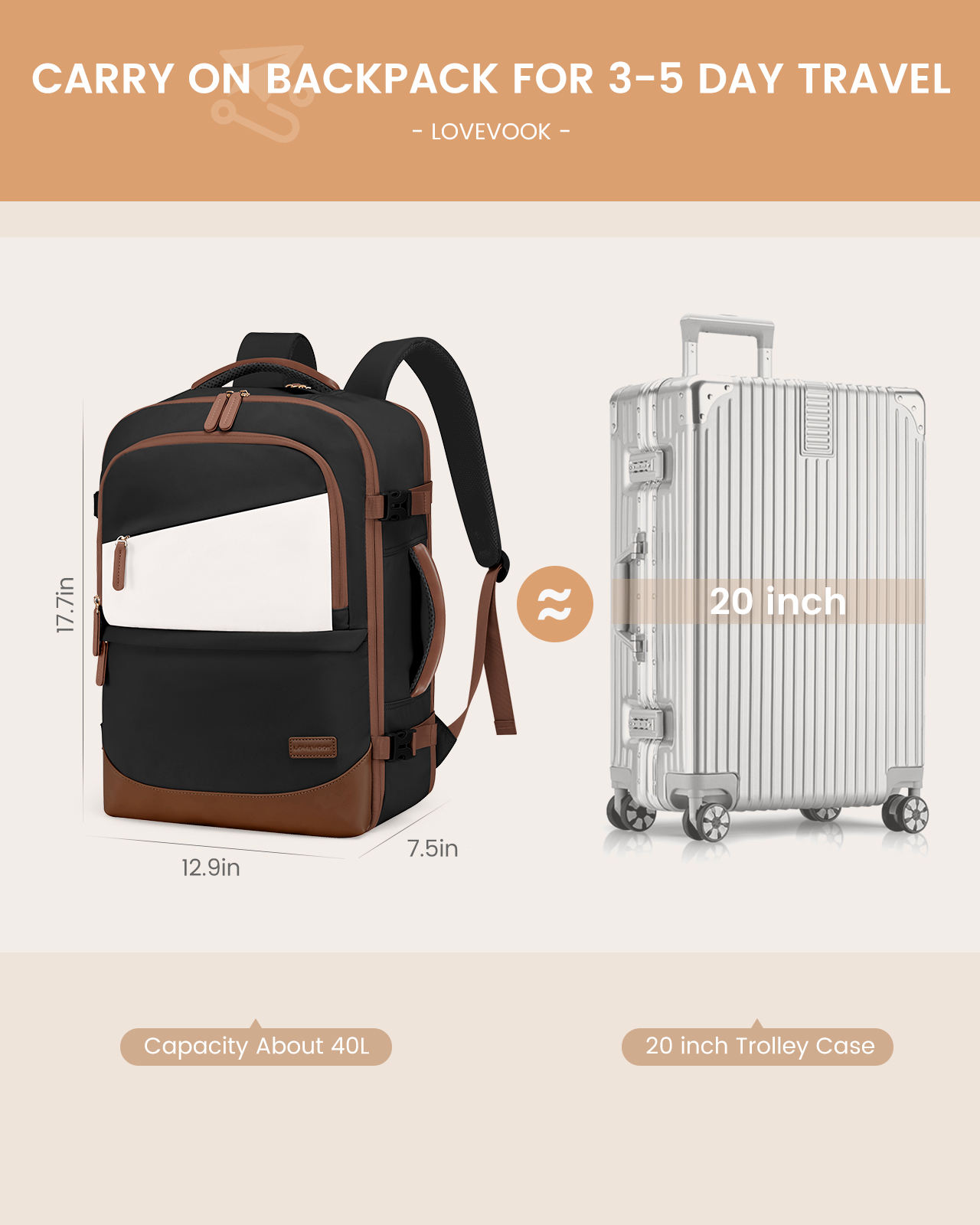 Travel Backpack LOVEVOOK For Women,40L Carry On Backpack Flight