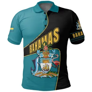 Bahamas Pattern Blue Marlin Coat Of Arms 3D Print Polo T-Shirt Men Collar Short Sleeves Streetwear Casual Top New Summer Clothes