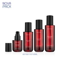 Botol Kemasan Perawatan Kulit Mewah Bulat Dasar 100ml 110ml 120ml Botol Lotion Kaca Merah Claret dengan Pompa untuk Kosmetik