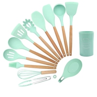 Ustensiles de cuisine non toxiques 13 pièces en bois Silicone accessoires de cuisine ensemble d'ustensiles avec cuillère spatule tourneuse