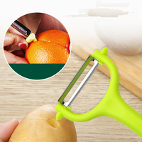 Handmatige multifunctionele roestvrijstalen metalen keukenhulp voor het schillen, snijden en raspen van fruit en groenten, met plastic handvat, makkelijk schoon te maken