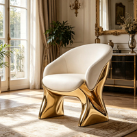 Fauteuil d'appoint moderne en fibre de verre électroplaqué or, rembourré en bouclette, style italien crème, pour villa
