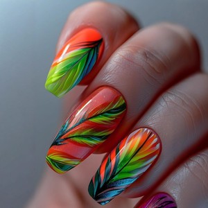 <span class=keywords><strong>Faux</strong></span> ongles à presser uniques et tendance, longs, forme cercueil, multicolores néon, avec paillettes confettis vives, pour les vacances - Product Image 5