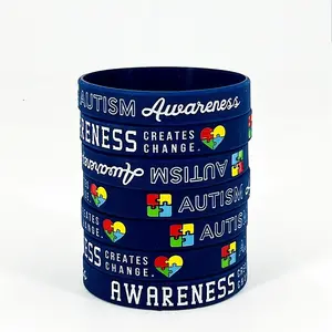 Pulseras de silicona personalizadas para autismo en stock, logotipo personalizable, texto, regalos, pulseras promocionales, pulseras publicitarias