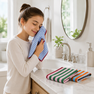 Toalla de Baño de Algodón Ecológica y Absorbente, Toalla Facial Personalizada con Rayas, Toalla de Baño de Alta Calidad con Impresión a Doble Cara, 34*75cm - Product Image 6