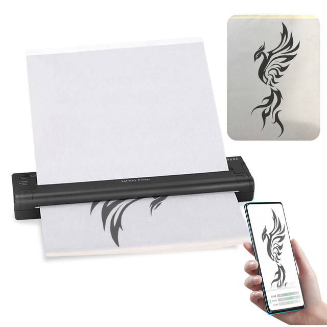 New ATS886 Mini Wireless Tattoo Printer Machine Bluetooth Pattern Tattoo Transfer Printer Tattoo Stencil Thermal Copier Machine