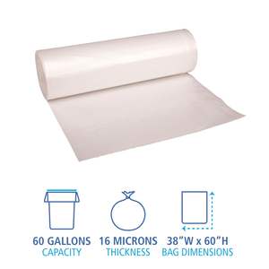 Sacs poubelles industriels haute densité sans noyau Boardwalk 60 Gal 16 microns, rouleaux de 38 x 60, naturels, 25 sacs/rouleau, sacs poubelles ménagers - Product Image 5