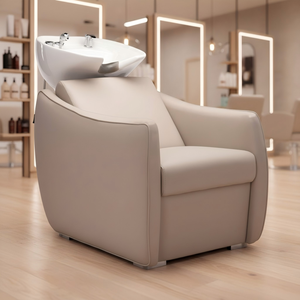 Fauteuil de lavage de luxe en cuir blanc avec éponge haute densité <span class=keywords><strong>pour</strong></span> salon de coiffure et institut de beauté - Product Image 2
