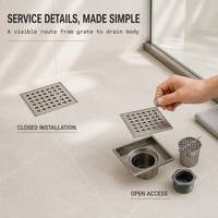 Siphon de sol carré en acier inoxydable de 6 pouces, grille anti-odeur, drain direct, drain de douche avec adaptateur fileté pour salle de bain