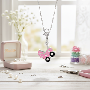 Ciondolo rosa a forma di passeggino con chiusura in argento per la creazione di gioielli e accessori - Product Image 3