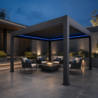 Pergola motorisée en aluminium noir 3x4m, résistante au vent, avec éclairage LED, faible entretien, pour jardin aménagé, balcon, utilisation en extérieur