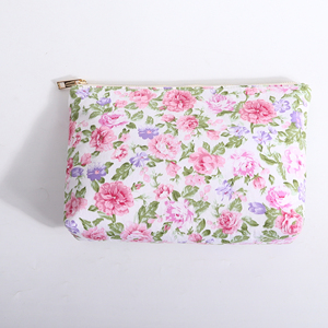 Women's Custom Multi-Color Printing Eco-Friendly Portable Cosmetic Bags Gingham Inner Cotton Floral for <b>Storage</b> Pouches - Product Image 2
