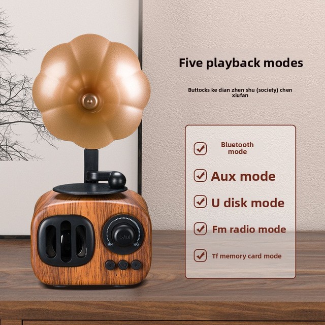 AS90 Turntable Speaker Vintage Wireless for 5.4 Hands-Free Calling Card USB Drive Playback Nostalgic Mini Audio System
