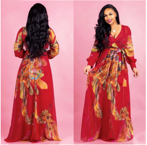 Robes décontractées <span class=keywords><strong>grande</strong></span> <span class=keywords><strong>taille</strong></span> pour femmes, à manches longues, avec imprimé, <span class=keywords><strong>taille</strong></span> naturelle, pour l'automne - Product Image 2