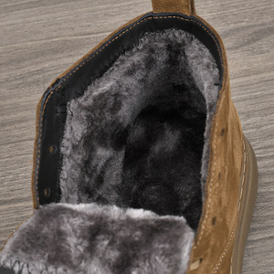 Bottes d'hiver en cuir véritable à bout rond et lacets pour hommes, doublure en fourrure, semelle extérieure en caoutchouc, semelle intermédiaire respirante en EVA, couleur unie - Product Image 3