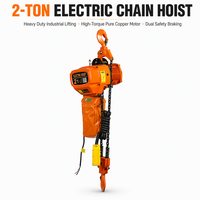 Palans électriques à chaîne en acier de 2 tonnes, grue de levage, corps orange, télécommande jaune, équipement de chargement et de déchargement pour entrepôt