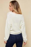 Mode casual chaud confortable à manches longues col en V gros pull en tricot pour les femmes