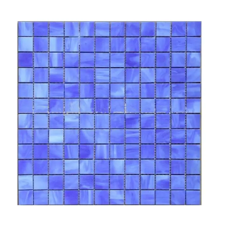 Wall arts square blue mixed 3mm thickness stained glass mosaic tiles for kitchen backsplash swimming pool