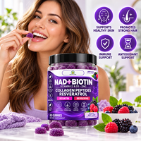 Gummies multi-nutriments NAD avec Resvératrol, Berbérine, Biotine, Collagène et Mélange de Vitamines K2 et D3 pour la Santé des Cheveux, de la Peau, des Ongles et des Articulations