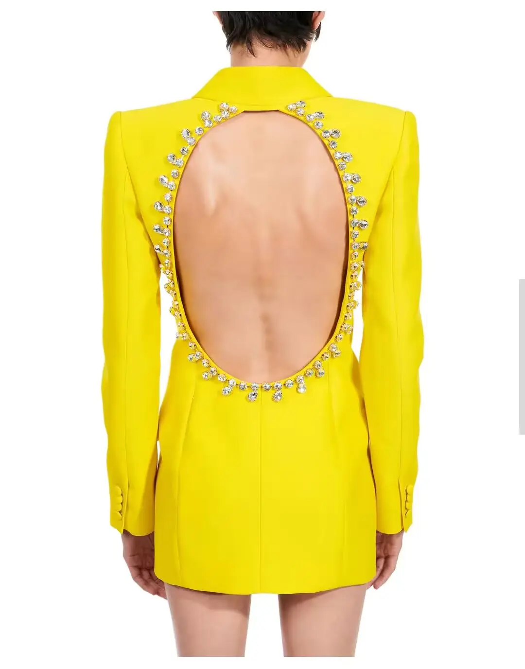 A7505 In Stock Items Yellow Ladies Jackets Plus Size Backless Beaded Women Blazer And Coat