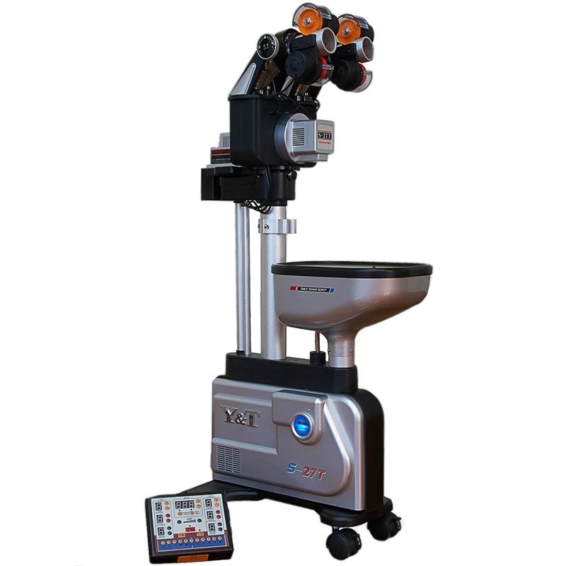 Y&T S-27T Table Tennis Serve Machine Robot Fully Automatic Training Partner Double Heads Table Tennis Robot High Low 4-50m/s