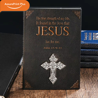 Carnet de prière personnalisé en similicuir avec logo chrétien, croix embossée, verset biblique, couverture rigide et reliure sans fil