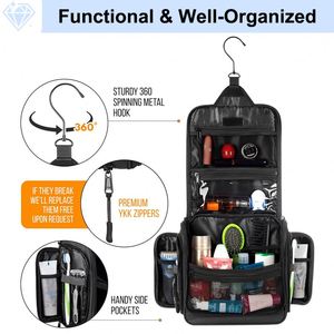 Sac de toilette de voyage suspendu de grande taille, qualité supérieure, imperméable avec fermeture éclair, pour hommes et femmes, organiseur de maquillage et de cosmétiques - Product Image 5