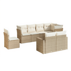 Ensemble de canapés de jardin en rotin PE beige, 8 pièces, meubles d'extérieur, structure en acier, résistant aux intempéries, design contemporain - Product Image 1
