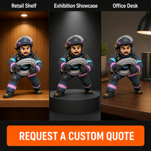 Statuetta in Vinile Personalizzata OEM Vigile del Fuoco Coraggioso, Produzione Diretta, Figurina Artistica Dinamica con Casco e Tubo Antincendio - Product Image 5