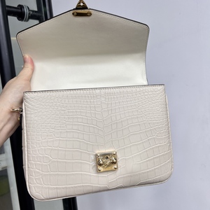 White Crocodile Leather <b>Square</b> Handbag With Gold Lock Closure Women's Single Strap Classic Daily Use Bag - Product Image 1