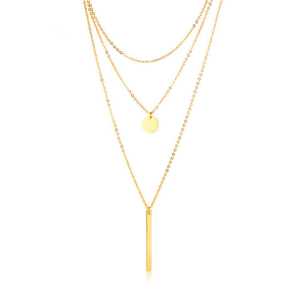 Multi Layer Chain <strong>Necklace</strong> Minimalist <strong>Delicate</strong> Women Jewelry 18K Gold Plated Stainless Steel Coin and Long Bar Choker <strong>Necklace</strong> - Product Image 3