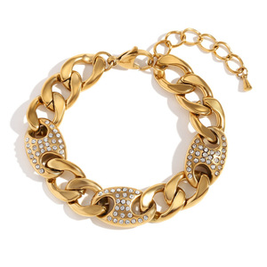 Bracelet en acier inoxydable <span class=keywords><strong>de</strong></span> style cubain, bijoux pour hommes, hip-hop, plaqué <span class=keywords><strong>or</strong></span> 18 carats, bracelet cubain épais en zircon, nez <span class=keywords><strong>de</strong></span> cochon - Product Image 1