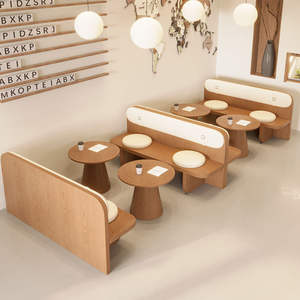 Ensemble de sièges en bois massif en forme de L, table et chaises de restaurant, meubles durables pour café et salon de thé - Product Image 1