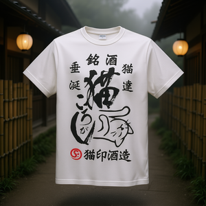 T-shirt con gatto Cat Rolling Shiro a maniche corte per uomo e donna, design giapponese con gatto e birrificio di sake - Product Image 3