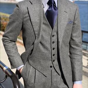 <span class=keywords><strong>Costume</strong></span> en laine gris à fines rayures pour <span class=keywords><strong>homme</strong></span>, tissu flanelle respirant 360g, coupe ajustée, veste croisée, style italien, semi-entoilée, col en V - Product Image 6