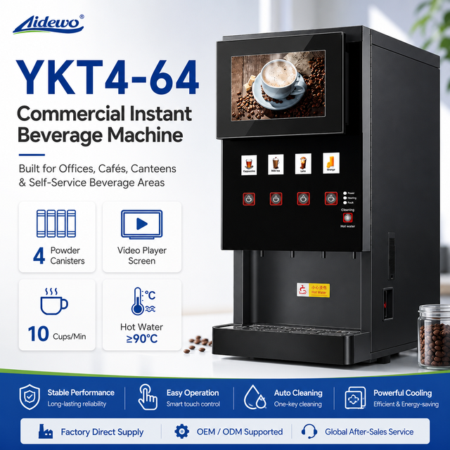Aidewo 4-64 Customizable Desktop Fully Automatic Metal Instant Coffee Vending Machine Wi-Fi Auto Clean for Milk Tea (10