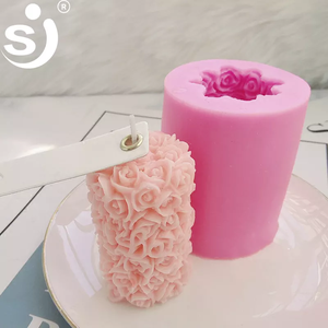 New Design 3D Rose Flower DIY Plaster Cylinder Shape <b>Silicone</b> Soap Candle Mold - Product Image 4