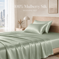 Parure de lit King Size en soie de mûrier 100% pure, tissu uni teint, drap-housse et housse de couette en satin