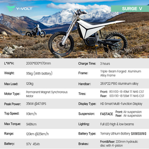 แรงบิด 948 นิวตันเมตร กำลังไฟ 35 กิโลวัตต์ ความเร็วสูงสุด 110 กิโลเมตรต่อชั่วโมง <span class=keywords><strong>รถ</strong></span>จักรยานยนต์ไฟฟ้าออฟโรด Y-Volt Surge V ขับเคลื่อนด้วยแบตเตอรี่ลิเธียม 97.2 โวลต์ 45 แอมป์ชั่วโมง - Product Image 3