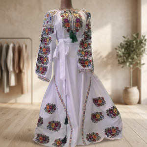 Robe Kaftan Bohème Brodé pour Femme, Grande Taille XXL, en Coton à Pois, Col Bateau, Manches Bouffantes, Idéale pour l'Été et la Plage - Vente en Gros - Product Image 3