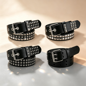 Cinturón de moda con remaches para hombre, estilo punk <span class=keywords><strong>rock</strong></span>, con hebilla de pasador, envío directo, cinturón sintético de PU negro, arnés unisex, cinturones de estilo western. - Product Image 1