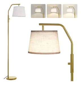 Lampadaire minimaliste doré à brancher, style nordique moderne, avec abat-jour tambour, idéal pour chambre à coucher - Product Image 4