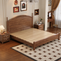 Nouveau lit queen-size en bois massif de style chinois vintage, tête de lit incurvée, structure à tenons et mortaises, cadre en bois robuste, lit plateforme pour chambre à coucher