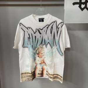 T-shirt da uomo Angel High Street alla moda, 240 grammi, tinta unita, stile Hip Hop, marchio americano, esportazione transfrontaliera, manica corta, vestibilità ampia, 100% cotone - Product Image 2