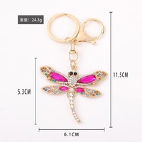 Porte-clés en alliage de zinc avec cristal libellule, style luxe léger, vente en gros, pendentif de voiture, bijou de sac en strass en forme d'insecte
