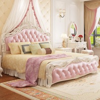 Cama de Estilo Europeo, Cama Doble Tallada, 1.8 Metros, Dormitorio Principal de Alta Gama, 1.5 Metros, Cama King Size Francesa de Lujo