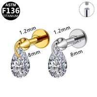 Boucle d'oreille en titane 16G avec double CZ flottant, tragus, hélix, cartilage, clou à visser interne, pendentif, bijou de piercing, cadeau