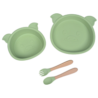 Ensemble de vaisselle pour bébé en silicone sans BPA avec logo personnalisé, motif animal cochon, assiettes et plats à ventouse, vaisselle pour enfants, vaisselle de table pour enfants