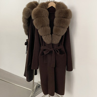 Manteau cardigan en tricot à col rabattu en fourrure de renard véritable naturelle, manches raglan, poches plaquées, design luxueux d'hiver, nouveau modèle
