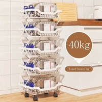 Panier de rangement pour fruits et légumes en acier au carbone avec roues pivotantes, panier pliable, chariot utilitaire de cuisine